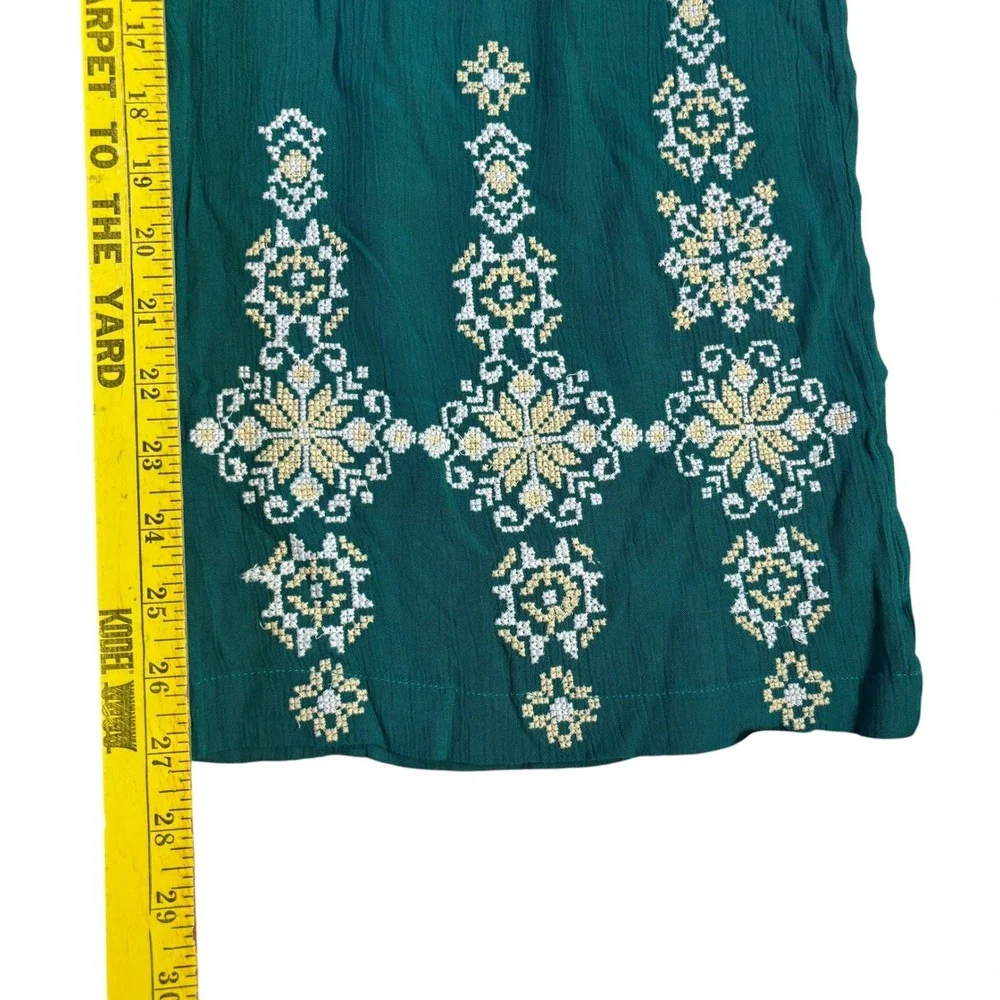 Time for Me Womens Teal Green Embroidered Wide Leg Boho Smocked Pants Large - Picture 9 of 12